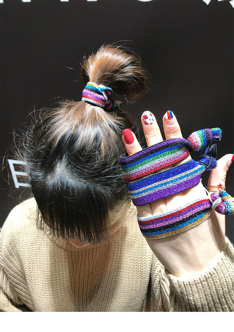 韩国新款彩虹头绳女丸子头宽扎发皮筋简约百搭高弹力发圈皮套发绳 高