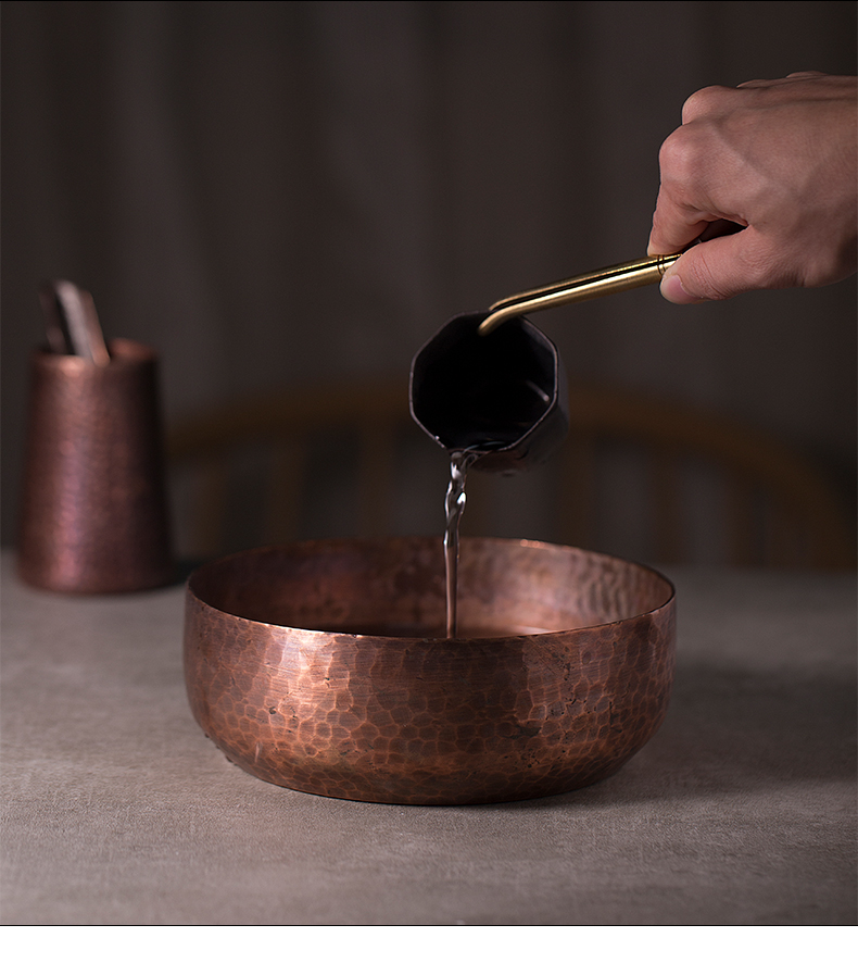 手工锤目纹紫铜茶洗建水大中小号加厚水盂水洗笔洗茶道中号铜茶洗