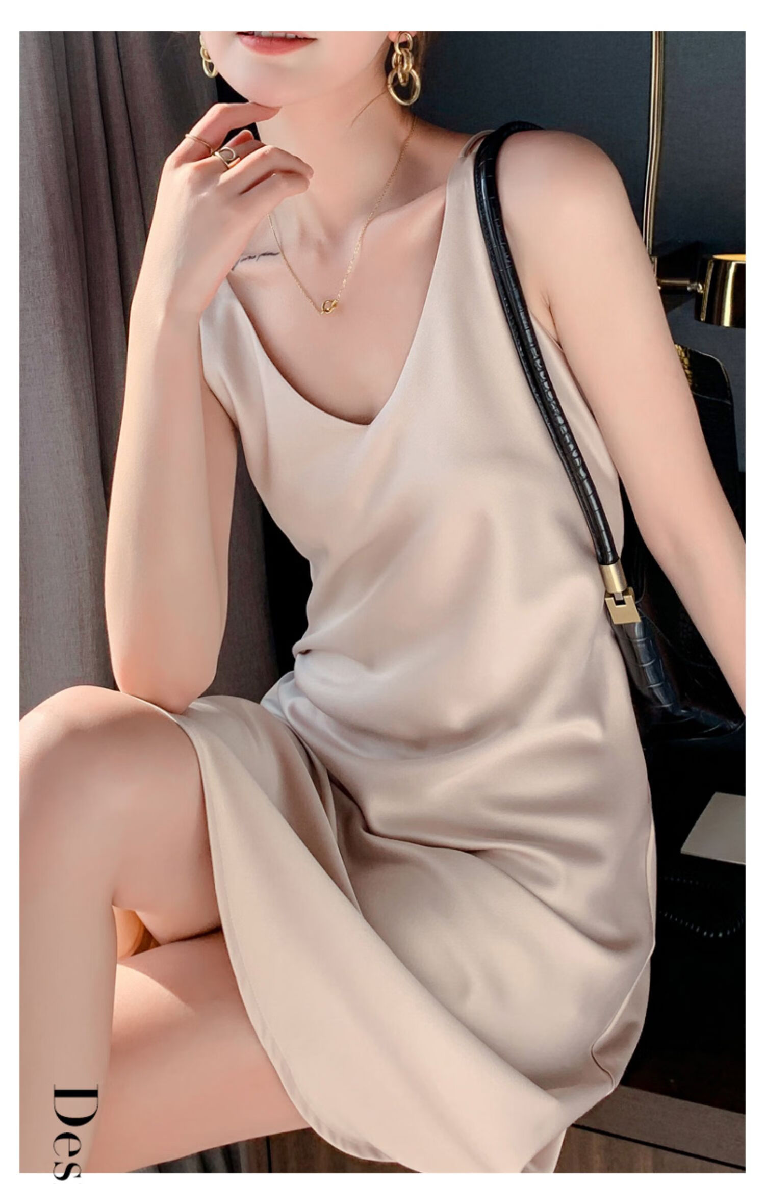 浪莎含真丝吊带连衣裙女21年新款吊带连衣裙女法式醋酸性感内搭中长款