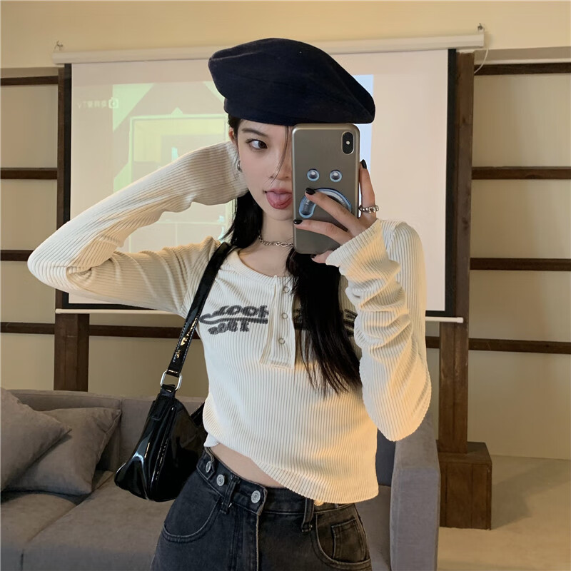 格洛基甜酷辣妹风长袖t恤女春秋季新款设计感小众别致内搭修身短款