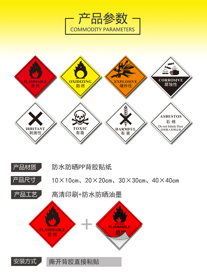 危險品標誌牌化學品儲存櫃標識貼集裝箱有毒有害易燃液體標識牌易燃10