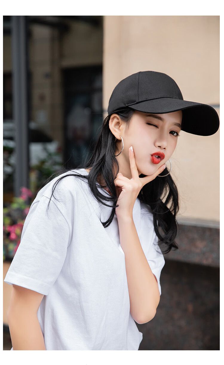 长舌帽子 加长帽檐鸭舌帽男大号帽檐加长棒球帽子情侣休闲女士黑色防
