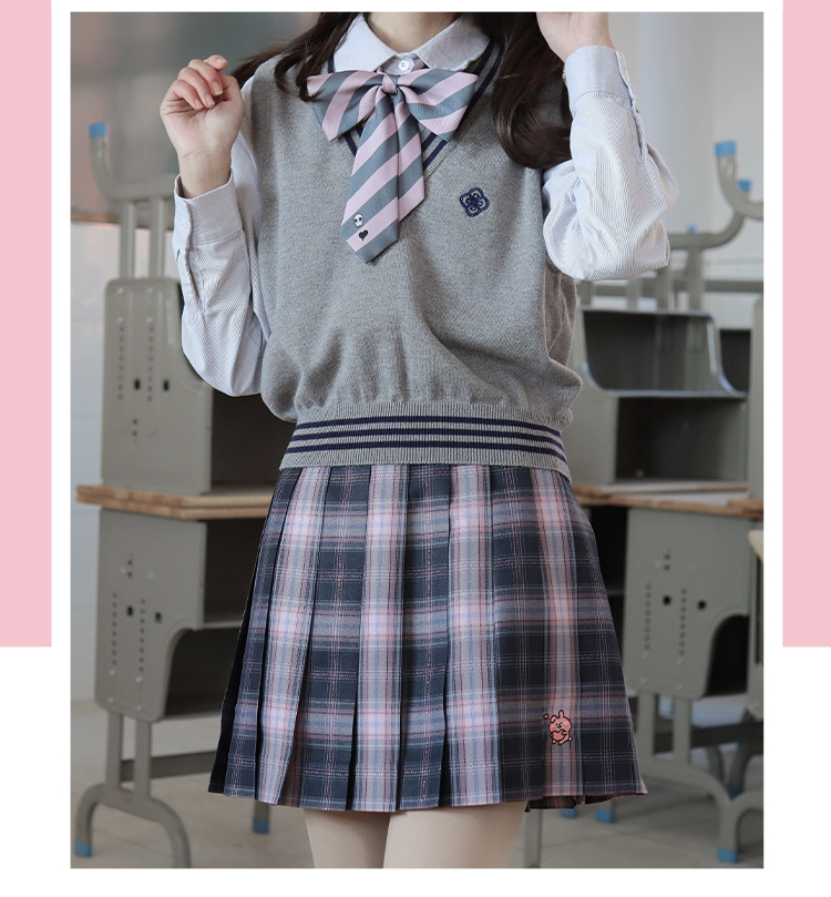 啦啦酱jk卡娜赫拉的小动物联名款jk制服裙格裙夏季银线粉黑格刺绣半身