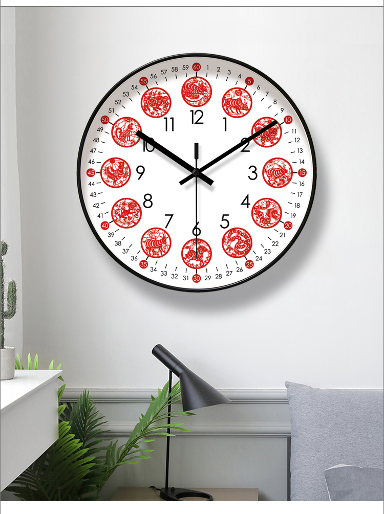 京选优品6478十二生肖挂钟客厅钟表传统文化时钟挂表动对时电波钟基本