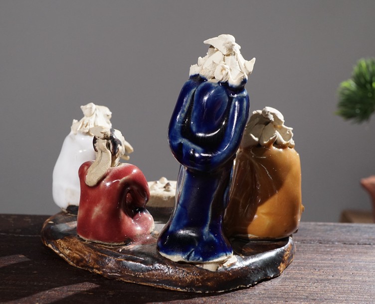 天南兄弟盆景假山摆件陶瓷小人物老翁下棋翁弹琴吹笛配件上水石吸水石