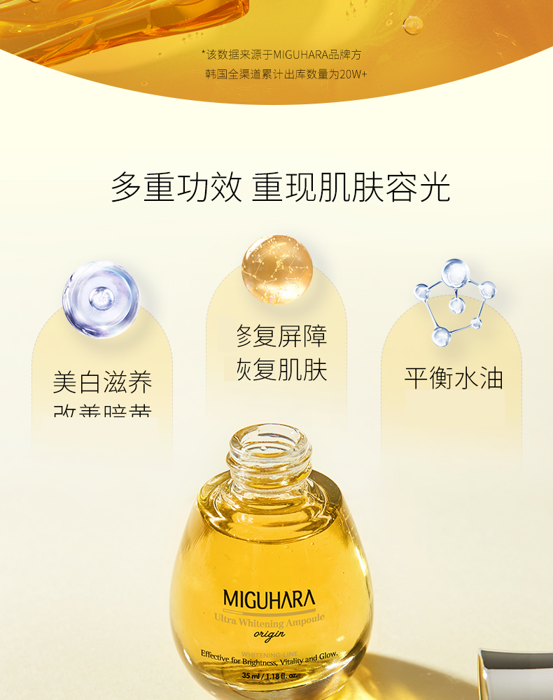 MIGUHARA 韩国咪咕哈啦美白精华液黄胖子烟酰胺提亮肤色保湿改善暗沉肌肤女生30ml 美白亮肤精华液120ml