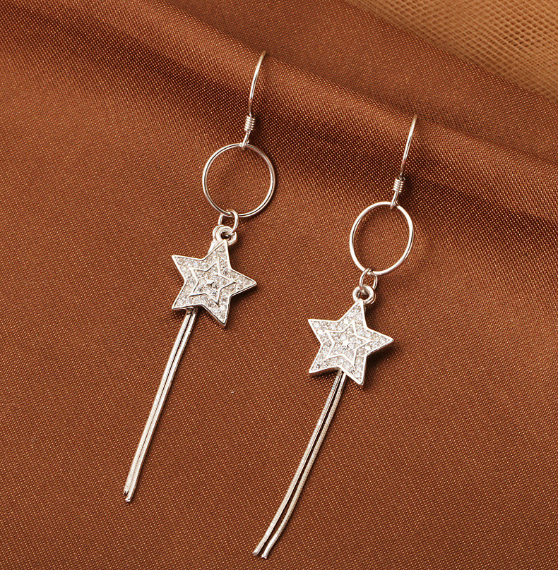 梦动925银星星耳坠女 长款耳环韩国气质耳饰品纯银耳钉 白色 925银