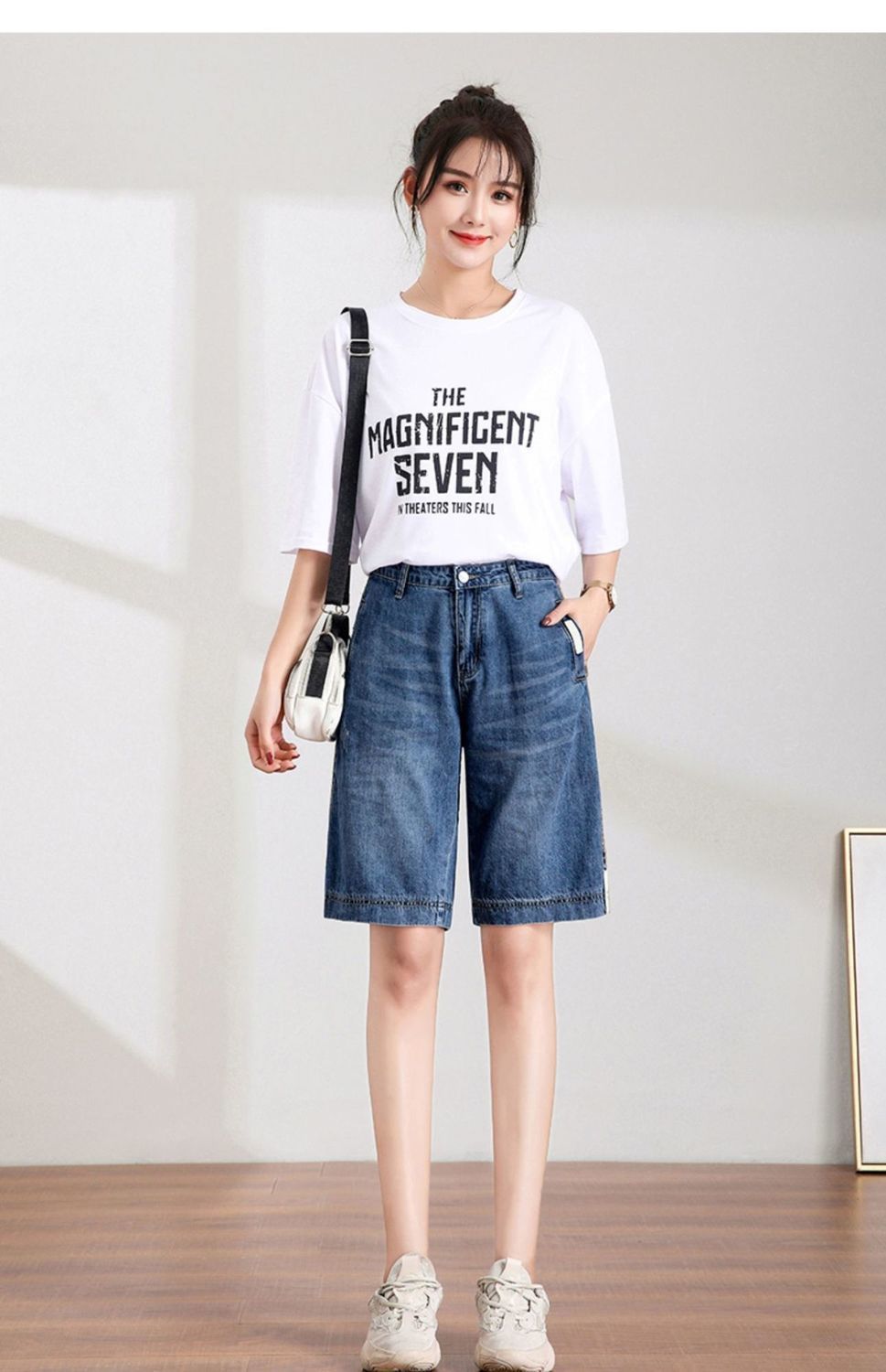 女生松紧腰牛仔短裤薄款外穿六分裤半截裤女学生女士夏季半裤初中高中