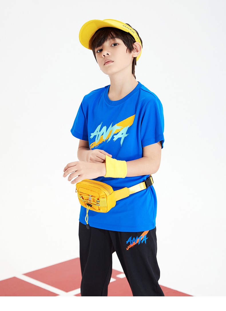 安踏儿童装男大童短袖2022年夏季新款t恤简约舒适学生短袖儿童t恤6-16