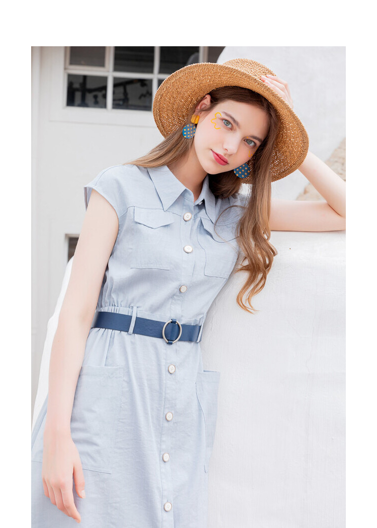 lagogo拉谷谷陈钰琪明星同款2021夏季新款翻领无袖方领a字裙连衣裙女