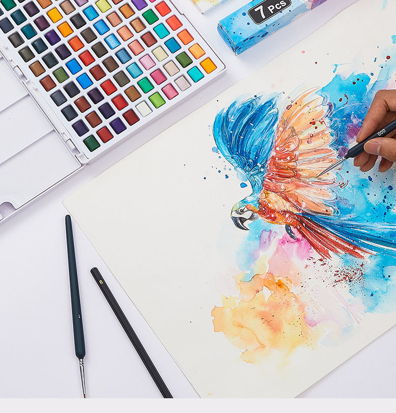 72色90色珠光色固体水彩颜料套装美术用品绘画工具学生画画套装100色