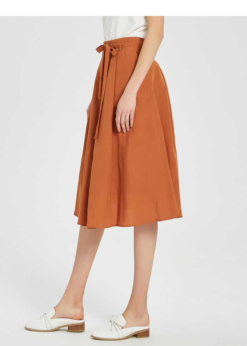 mecity女装夏季新款时尚腰带橘色休闲半身裙 土桔色 155/62a