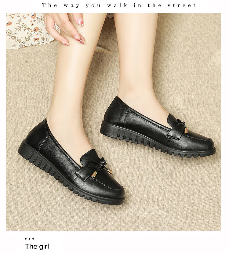 EGCHI Women's Shoes, Commuter Style, Top-Grain Leather Slip-On Loafers, White-Collar Work And Casual Shoes for Mothers, H77012, Black, Size 40 11