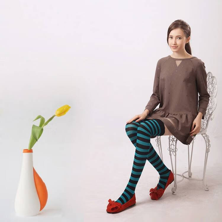 长筒袜女童过膝袜春秋棉公主花边条纹高筒袜学生长腿打底袜 蓝 白条纹