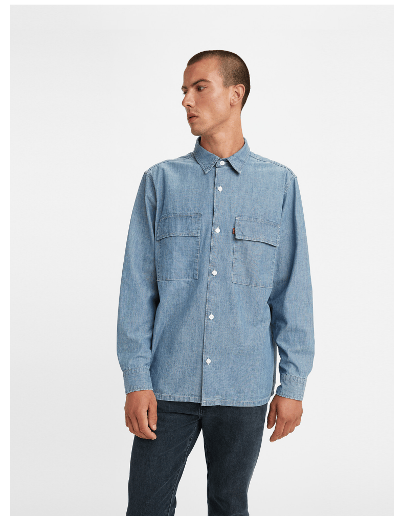 levis李维斯新款男士翻领时尚衬衫a07710005蓝色s