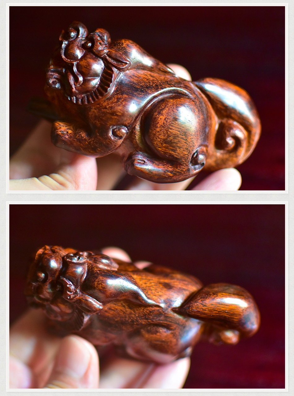 木回海黄木雕貔貅手把玩件工艺礼品海南黄花梨皮丘文玩手把件节日送