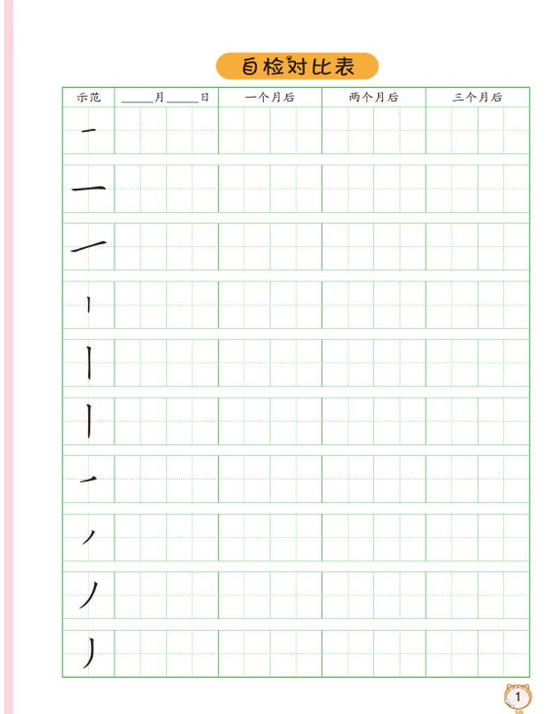 字帖幼儿园儿童硬笔书法楷书偏旁部首描红基础练习控笔训练笔画练习