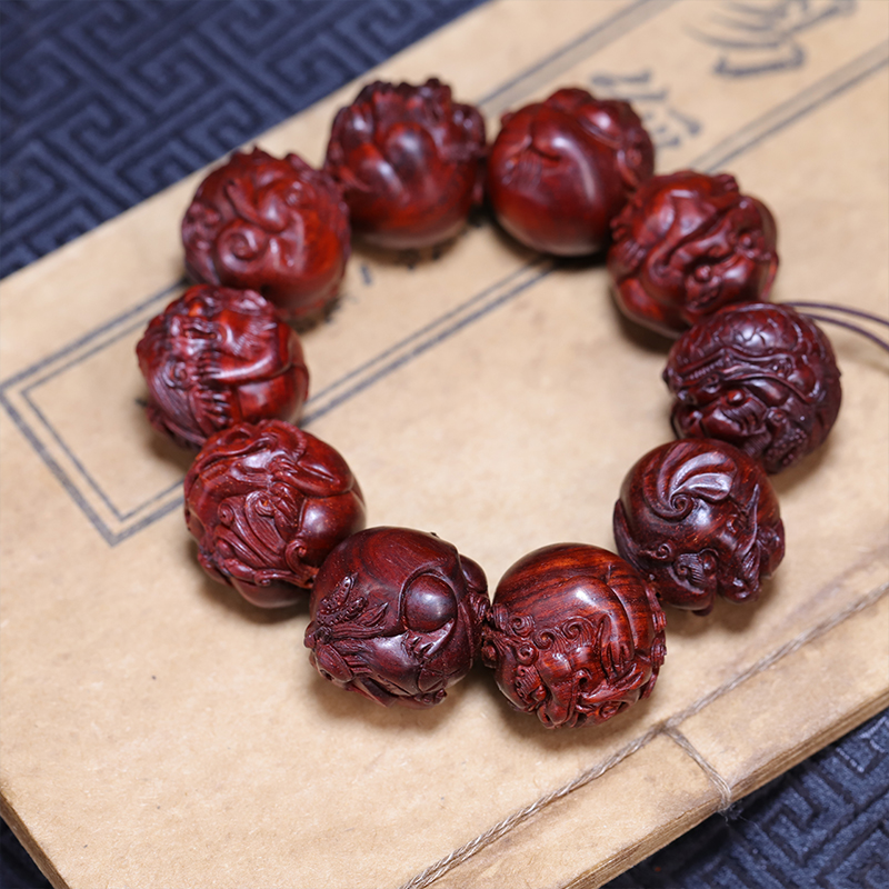 鼎盛福小叶紫檀木雕湘工手工龙生九子手串手把件生肖龙文玩檀木手链