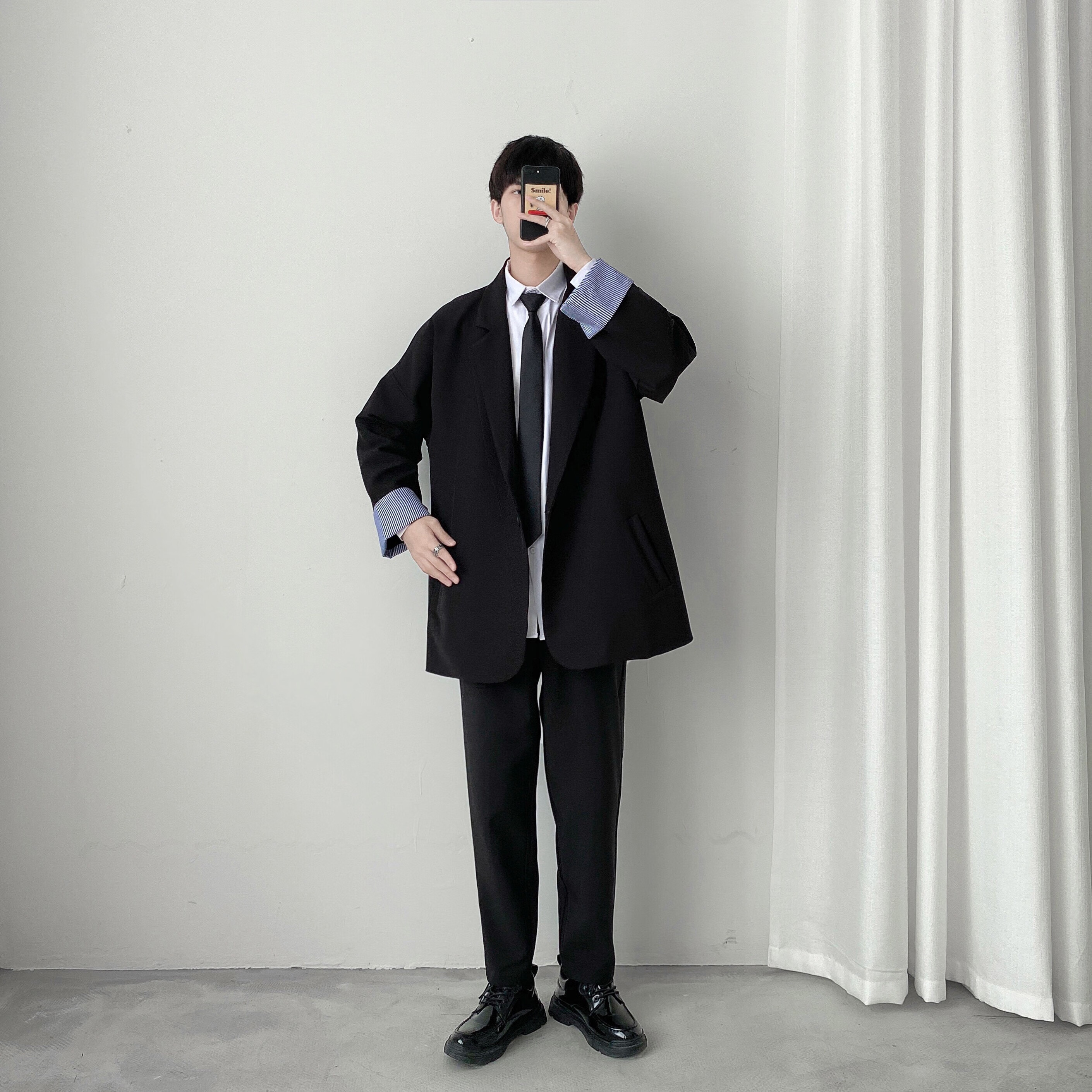 新款秋季休闲西装外套男生帅气正装一套dk制服宽松大学生诘襟西服套装