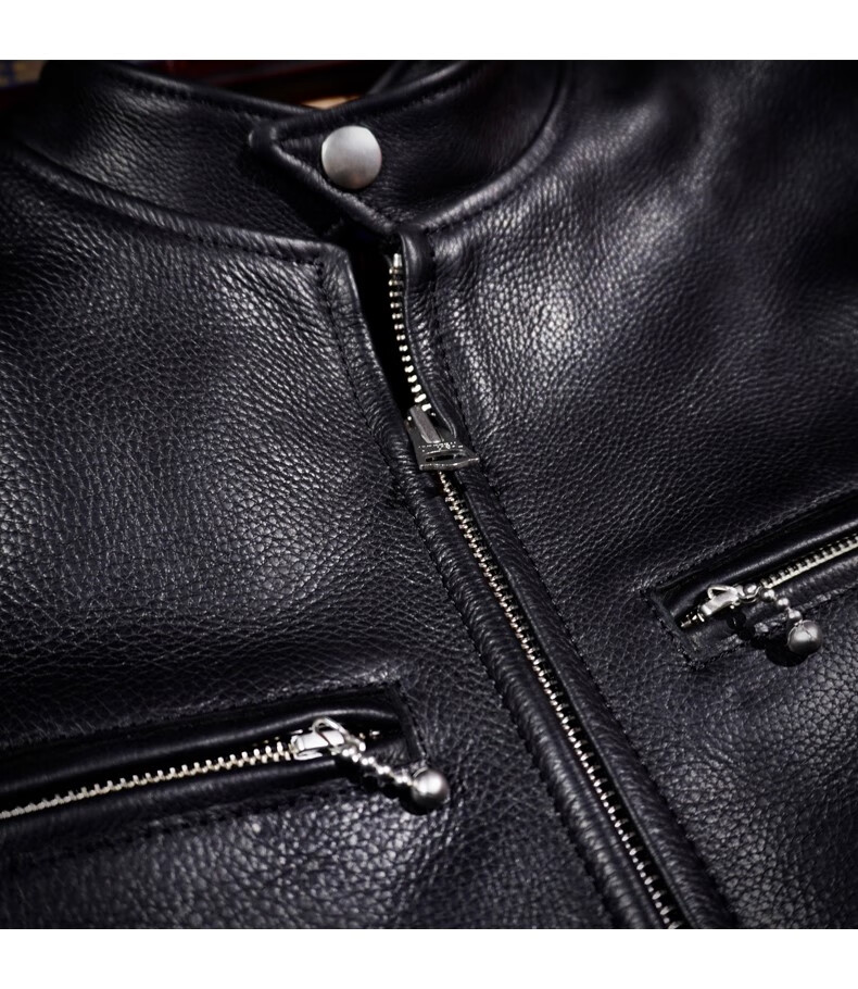 j100皮衣全粒面重磅牛皮皮衣立领修身短款男美式复古定制款 horween