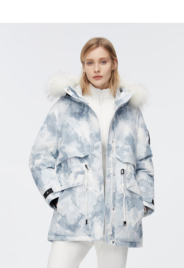 波司登羽绒服女新款极寒雪山迷彩风衣厚中长款骡子毛领90鹅绒外套b