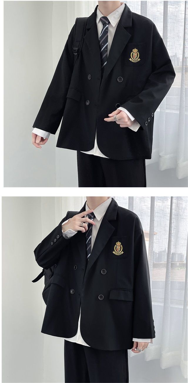 dk制服男学院风大码胖子西装套装男学院风制服韩版痞帅气学生小西服