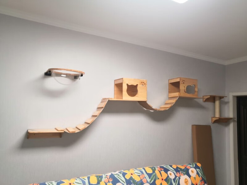 豪华实木猫墙壁挂式猫窝猫爬架墙壁式跳台跳板爬梯木质墙上猫家具一个