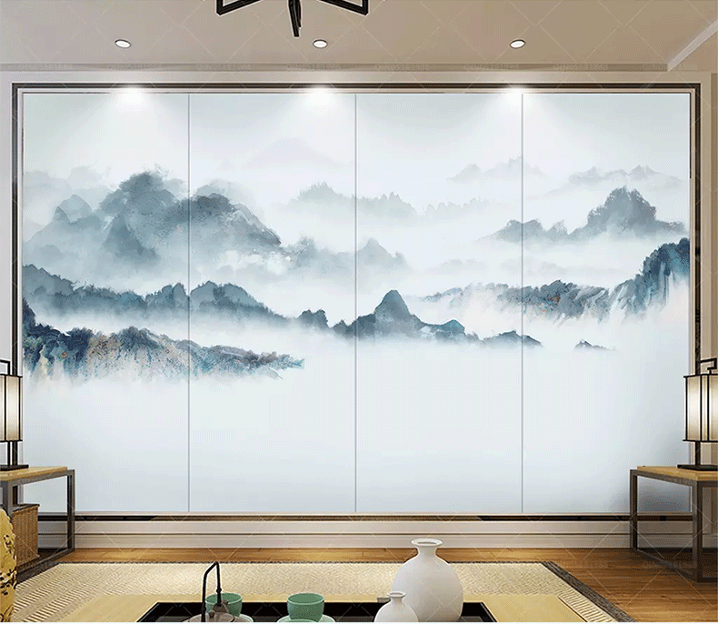 办公室壁画大全办公室新中式水墨山水画沙发电视背景墙办公室酒店茶室