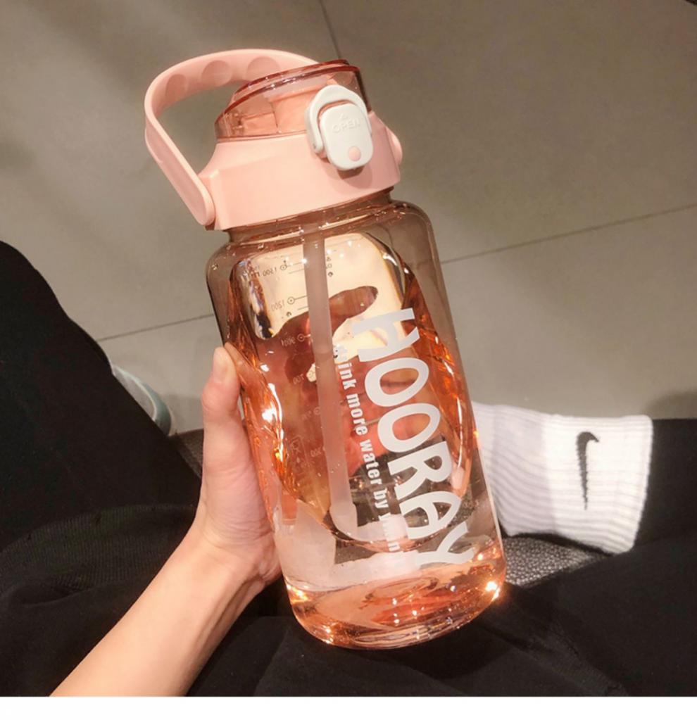 喝水目标杯刻度水杯成人夏季2000ml大水杯女超大容量带吸管1500ml每天