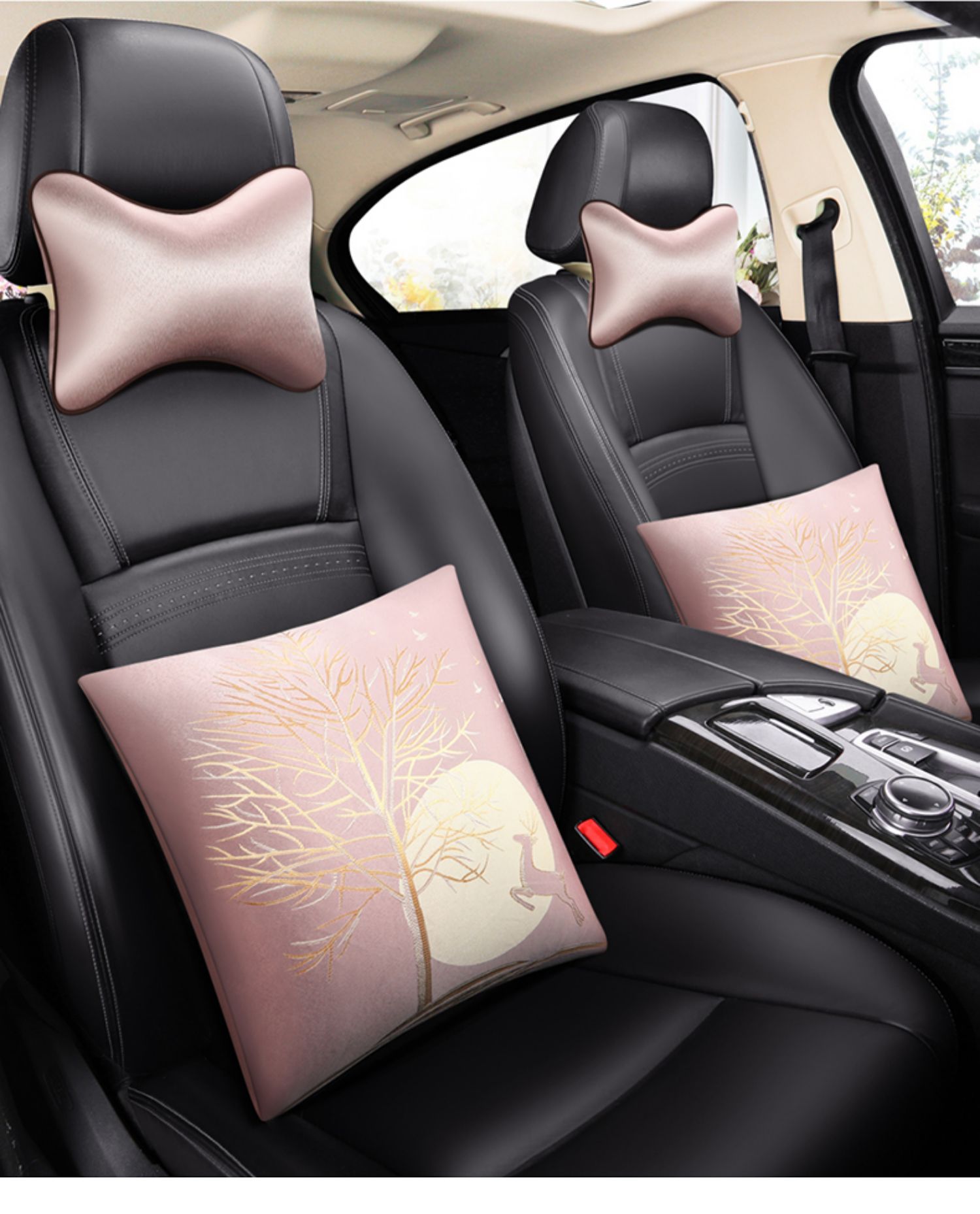 汽车抱枕一对宝马5系奔驰e级后排后窗摆件四季靠垫车用车内四件套 xms