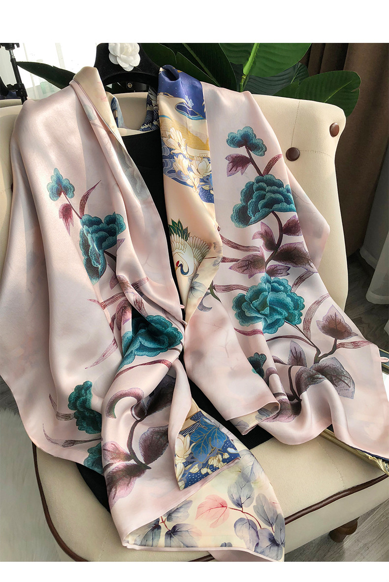 peavey杭州丝绸双层丝巾真丝围巾女春秋长款桑蚕丝妈妈盘扣礼服披肩