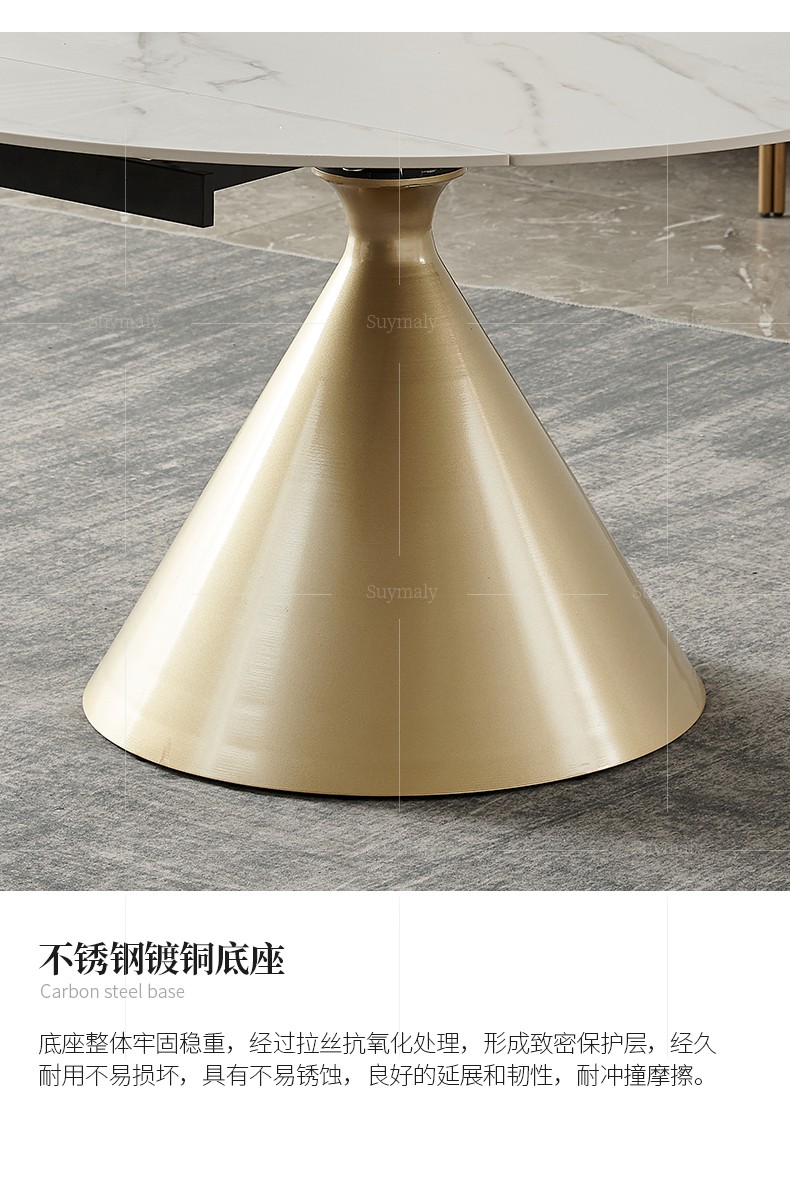 suymaly餐桌轻奢可伸缩岩板圆餐桌家用现代简约旋转变形圆桌可变圆型
