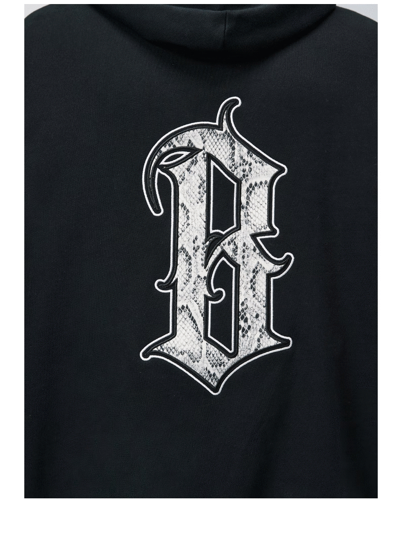 boneless off boneless 蛇皮logo贴布绣连帽卫衣男潮牌美式高街宽松重