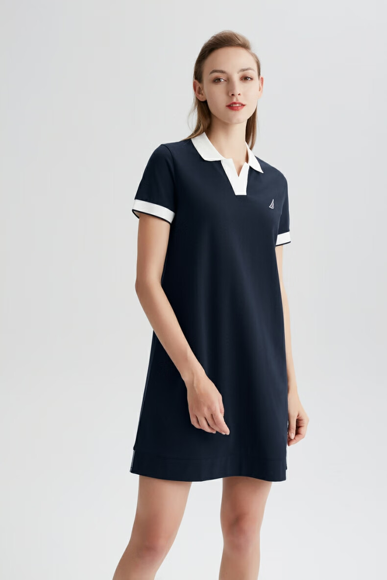 nautica诺帝卡女装2021夏季丝光珠地针织连衣裙12dc01 4nv藏青(211) s