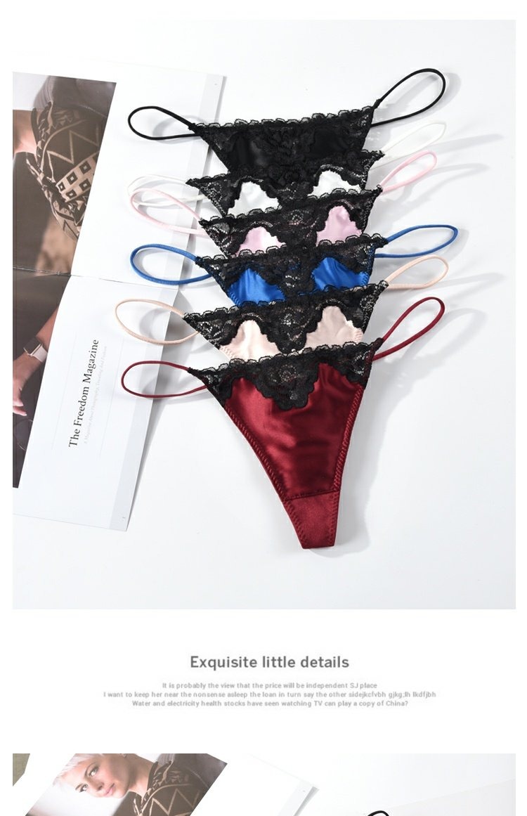 浪莎高档品牌欧美丁字裤女性感火辣蕾丝细带少女生t字裤缎面冰丝无痕