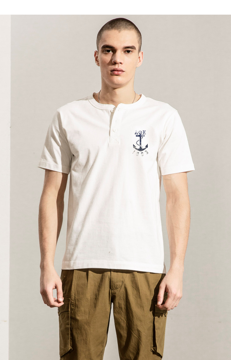 【商场同款】【21春新款】ak男装轻复古亨利领船锚小印花t恤男简约