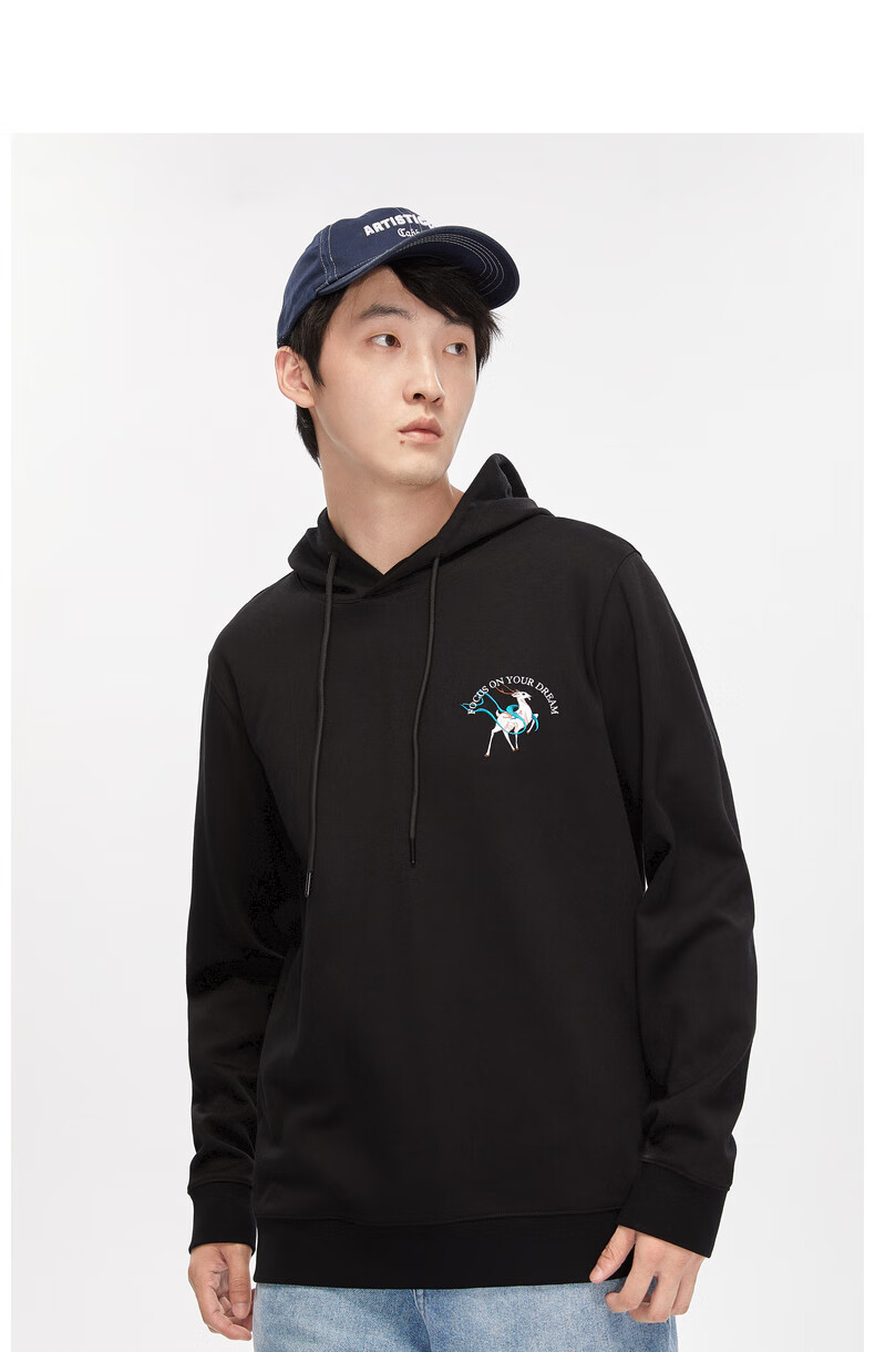 卡宾男装连帽长袖卫衣中华文化系列国潮风潮流休闲麋鹿刺绣简约a 煤