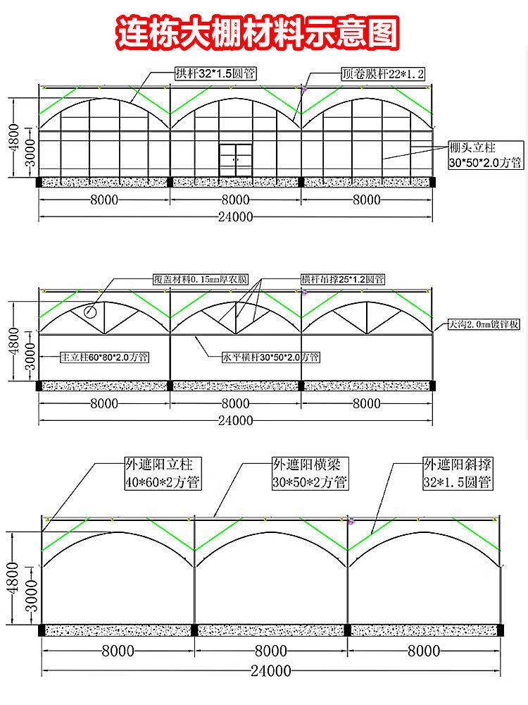 连体大棚结构设计图图片