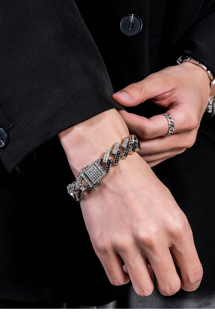 古巴手链欧美菱形镶钻古巴链嘻哈满钻手链hiphop潮流男街头手环sn6171