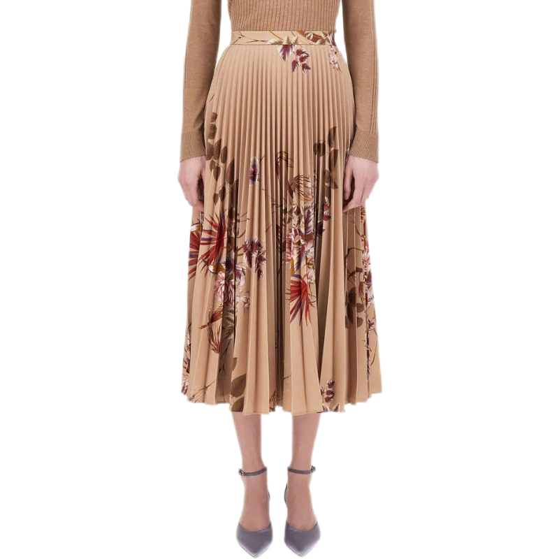 maxmara麦丝玛拉女装百褶裙半身裙印花米色优雅过膝a字裙 米色 36