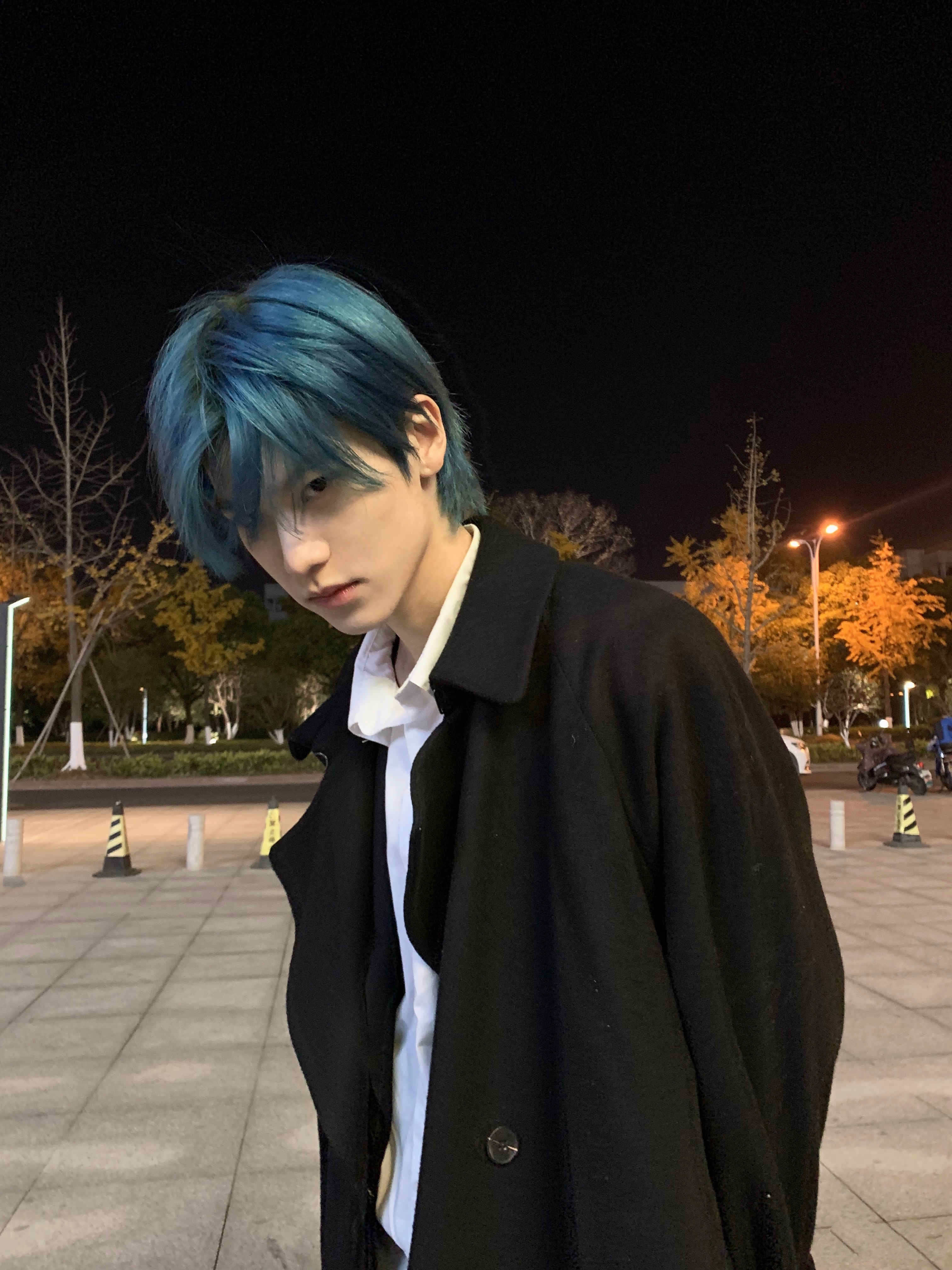 网红同款不洗头神器颜色狼尾个性节目表演假发雾霾蓝鲻鱼头全头套奶奶