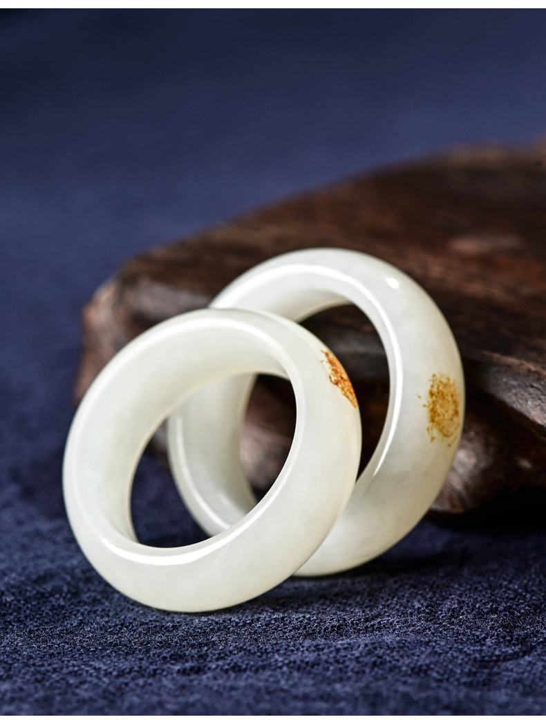 源庆周和田玉戒指男女情侣款白玉对戒玉指环复古冷淡风带皮色玉扳指