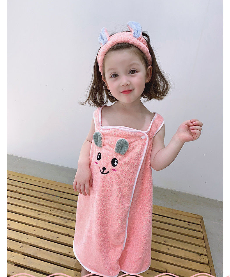 念彩女童浴巾可穿学生韩版吸水可爱儿童浴袍公主中大童卡通女孩浴巾m