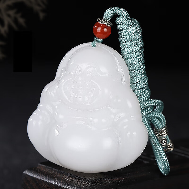 新疆和田玉玉佛吊坠女弥勒佛羊脂玉石挂件白玉笑佛佛公小吊坠玉坠 彩