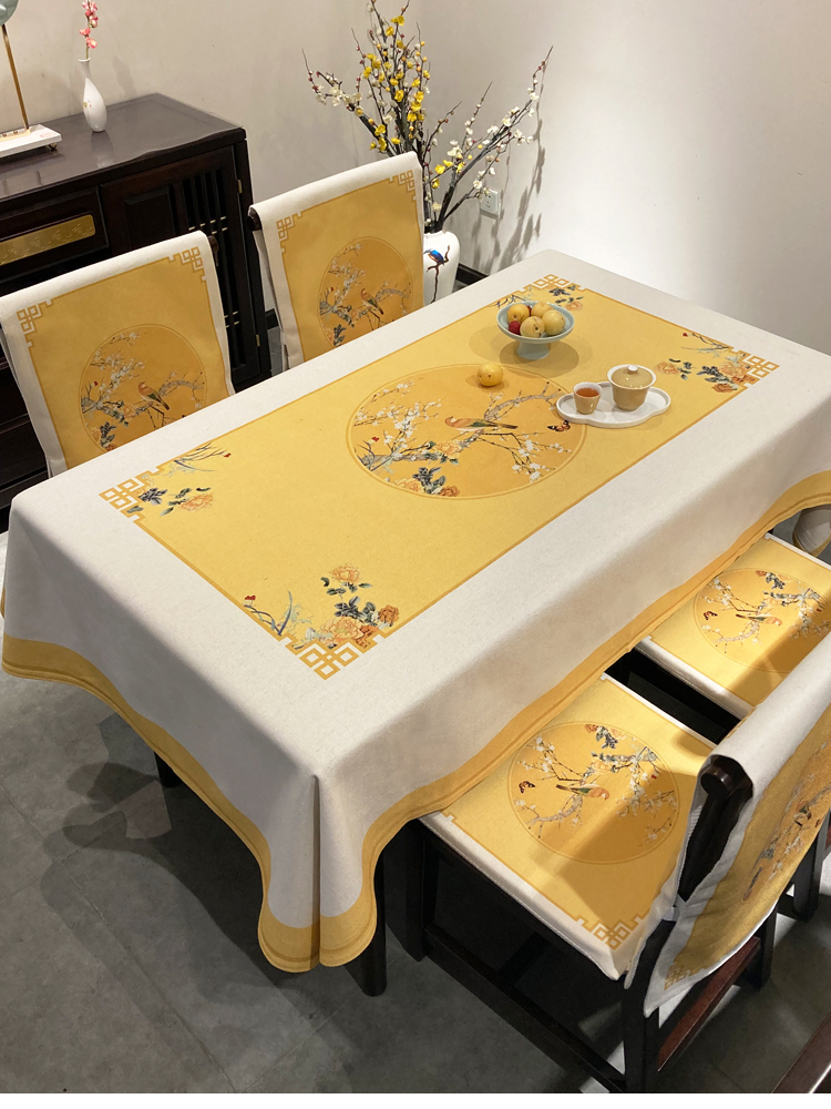 餐椅套新中式科技布新中式餐桌布古典中国风防水防烫椅子套罩套装棉麻