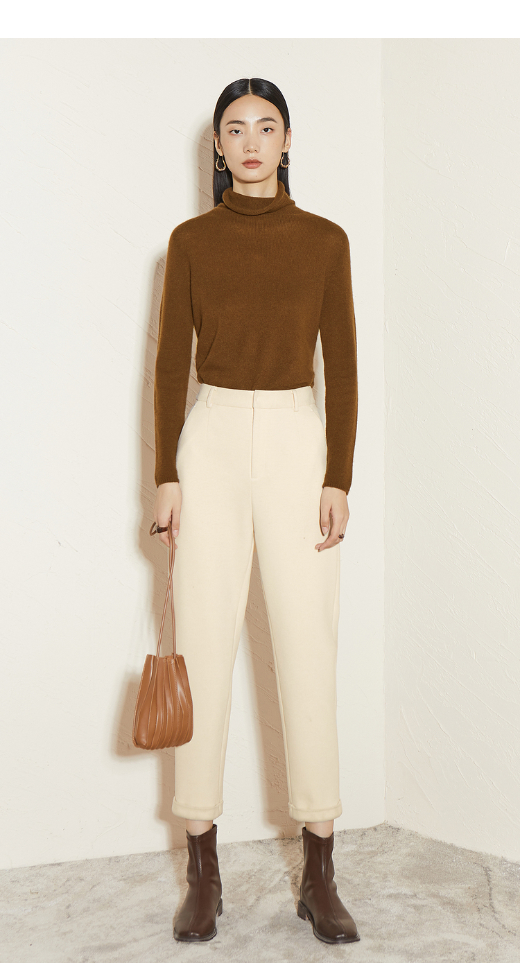 mm麦檬2021秋冬新款金棕色羊绒衫内搭高领打底针织衫女5ca233004q 浅