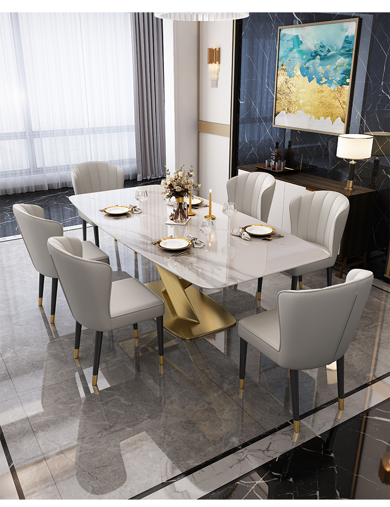 意式轻奢亮光岩板餐桌椅组合家用长方形奢华饭桌小户型现代简约 1.