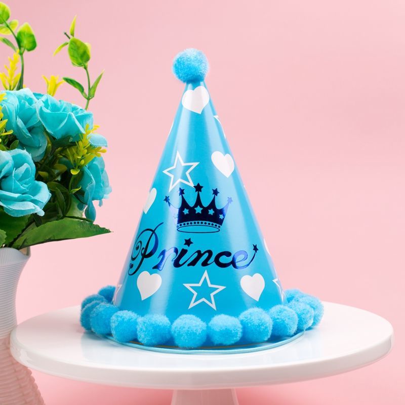 贝柚生日快乐帽皇冠蛋糕装饰大人儿童宝宝周岁网红派对女孩公主尖角帽