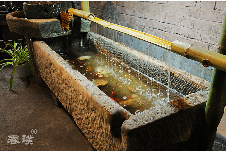 工匠时光老石槽流水摆件户外庭院石缸景观旧石头鱼缸花盆猪槽阳台水景