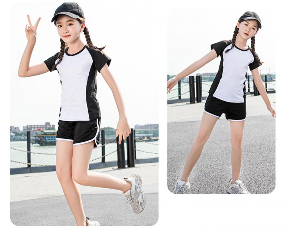 儿童跑步套装中大童速干运动服女童瑜伽服女孩健身羽毛球服短袖夏